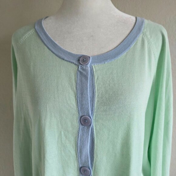 Talbots Plus Size 3X Cardigan Sweater Silk Blend Lightweight Mint Green NEW - Picture 2 of 9